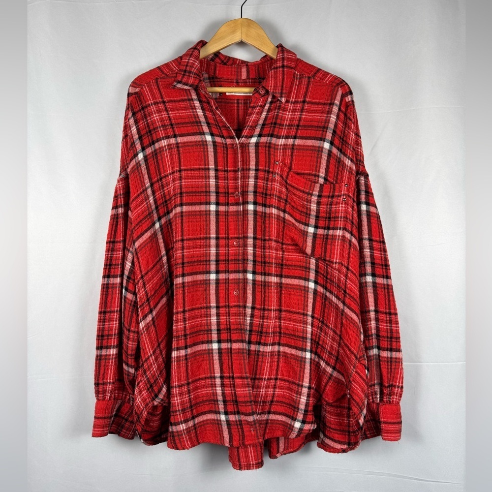 Free People We The Free Hidden Valley Plaid Button Down Shirt Oversized Studs M